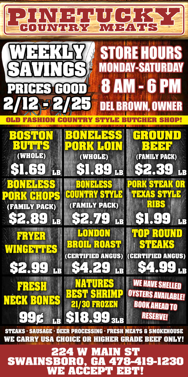 Weekly Specials For Pinetucky Country Meats