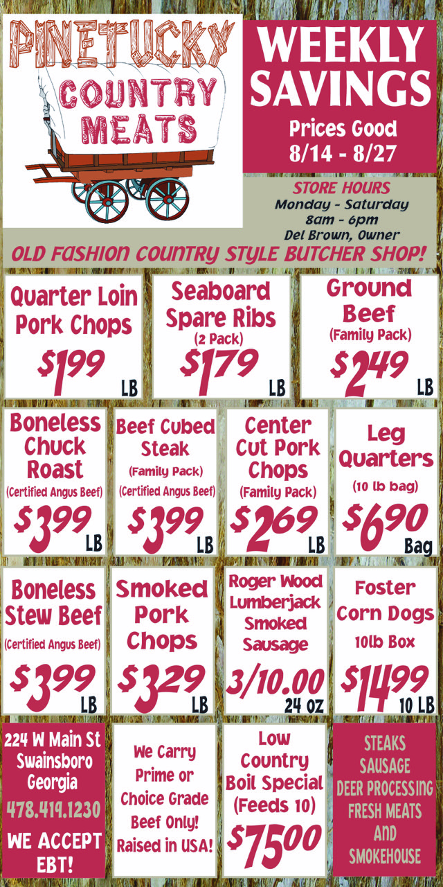 Weekly Specials For Pinetucky Country Meats